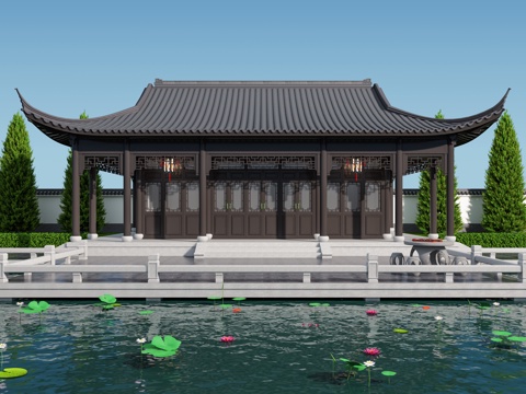 厢房 民宿 园林景观 水景水池 苏式建筑 仿古建筑su模型