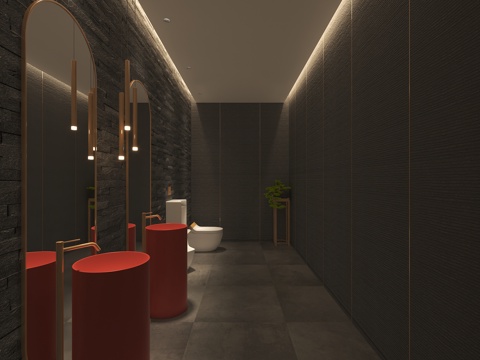  卫生间圆形洗手台马桶洗手间3d模型 