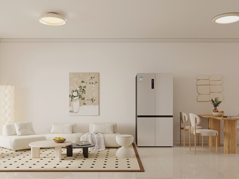 奶油风客餐厅 沙发茶几组合 餐桌椅 餐边柜su模型