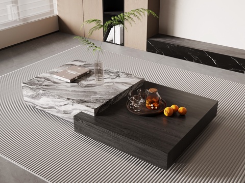 现代意式茶几 大理石茶几su模型