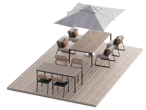 现代商业外摆 遮阳伞 户外家具su模型