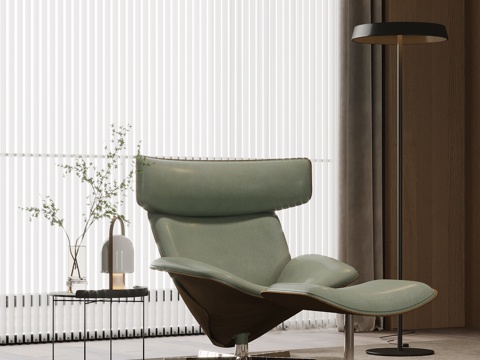 现代简约休闲椅 躺椅 边几 落地灯su模型