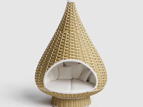  DEDON - 现代户外吊椅 藤编竹编 鸟笼吊椅秋千组合3d模型 