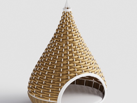  DEDON - 现代户外吊椅 藤编竹编 鸟笼吊椅秋千组合3d模型 