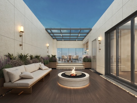  屋顶花园露台休闲沙发炉火3d模型 