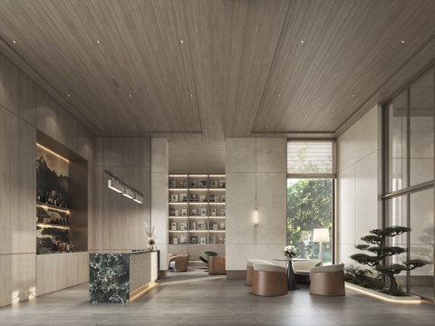  现代会所水吧休闲区景观3d模型 