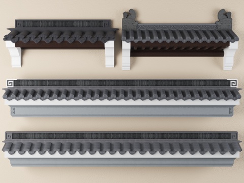 屋檐 飞檐 围墙 窗楣 斜屋面 青瓦 仿古建筑 古建su模型