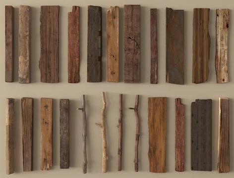 新中式旧木板  枯木 老木头  木条 木材   木桩 原木su模型