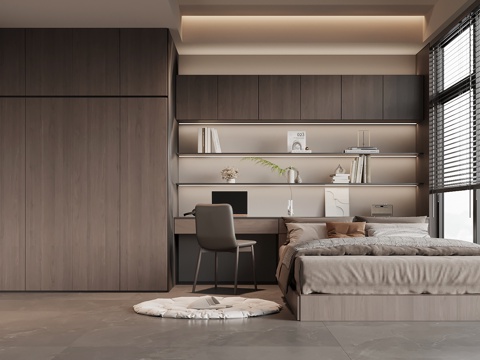 意式榻榻米卧室 双人床 衣柜su模型