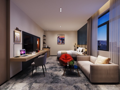  现代酒店客房3d模型 