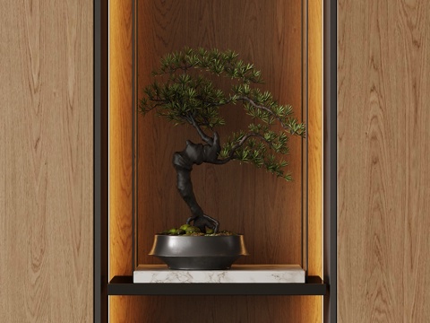 新中式盆栽 松树植物盆栽su模型