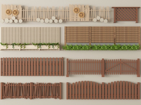 现代栅栏 围栏   篱笆 木护栏   乡村围栏su模型