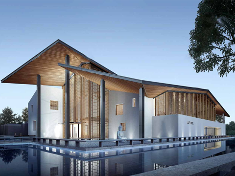 现代展览馆建筑 博物馆 建筑外观su模型