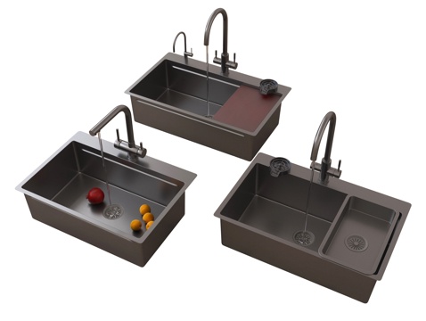 现代水槽洗菜池  洗菜盆水龙头  不锈钢水槽su模型