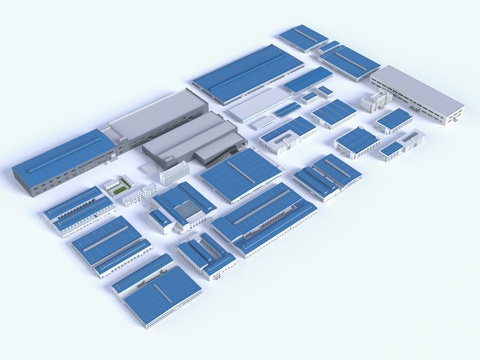 工业厂房 现代厂房建筑 现代厂房办公楼 钢结构厂房 流水线工su模型