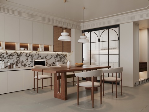  中古风餐厅 餐桌椅 酒柜 餐边柜3d模型 