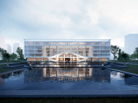 现代展览馆建筑 博物馆 建筑外观su模型