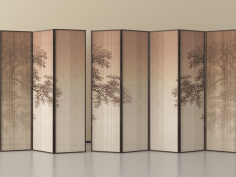 新中式屏风隔断   可折叠屏风su模型