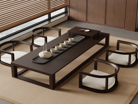 新中式茶桌椅 榻榻米茶桌椅su模型