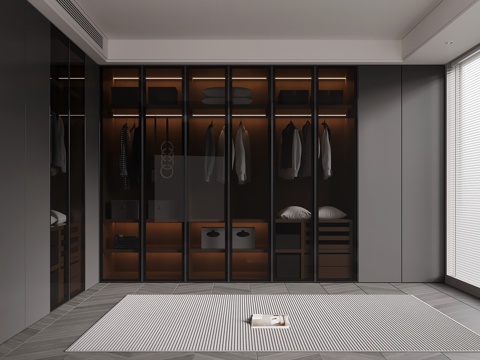 现代意式衣帽间 衣柜su模型