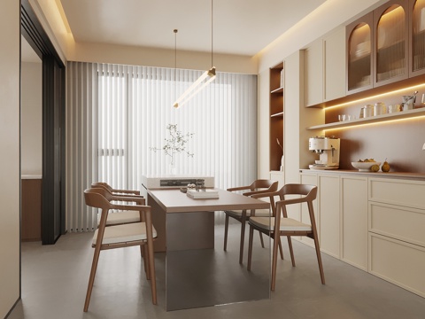 中古风餐厅 酒柜 餐桌椅 岛台su模型