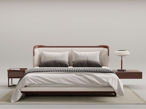  新中式双人床 宋氏风双人床3d模型 