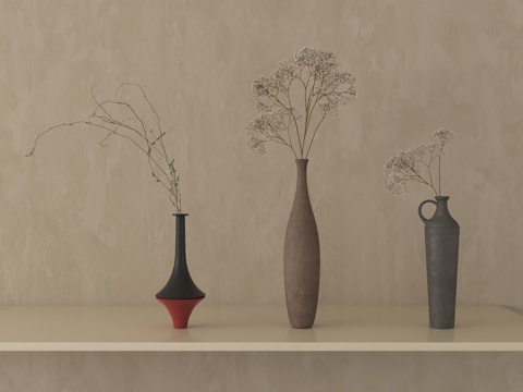 侘寂风花瓶花艺su模型