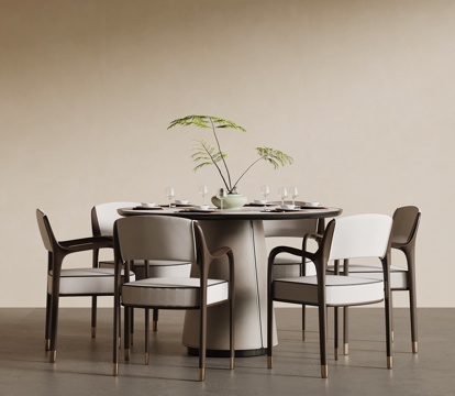 新中式餐桌椅 圆形餐桌椅 现代餐桌椅su模型