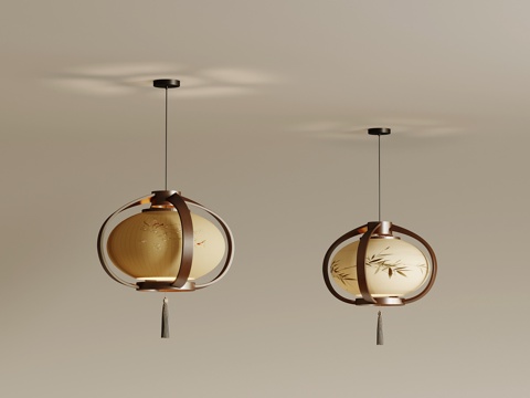 新中式小吊灯su模型