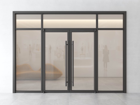 现代肯德基门 玻璃门 双开玻璃门 店铺门 商铺门 入户门su模型