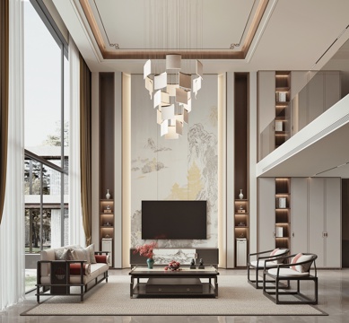 新中式别墅客厅su模型