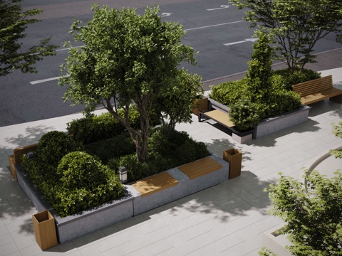 现代户外景观座椅 户外椅 景观植物 树池 花坛座椅su模型