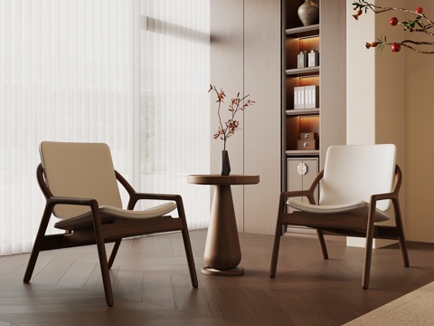 新中式休闲椅 洽谈桌椅 边几su模型