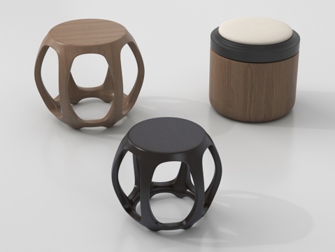 新中式板凳   实木板凳  圆凳 矮凳su模型