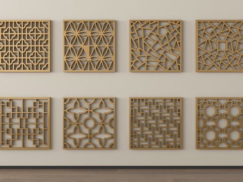 中古风雕花窗   镂空窗 花格窗su模型