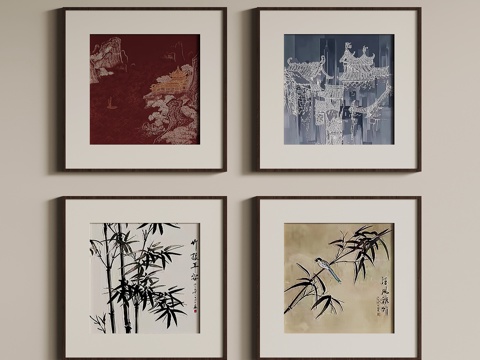 新中式挂画 宋氏风挂画su模型