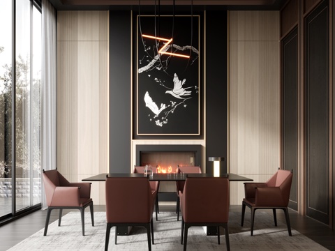  别墅餐厅3d模型 