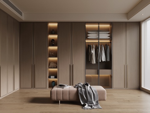 新中式衣帽间 衣柜su模型