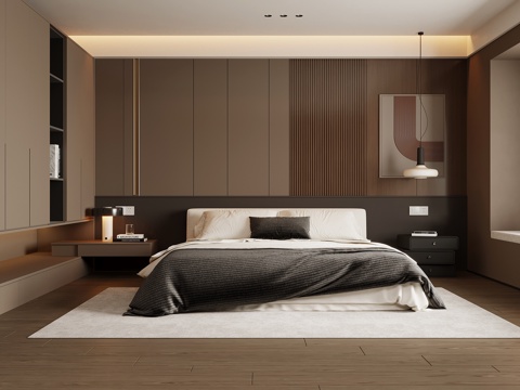 现代意式卧室 主卧 双人床 衣柜su模型