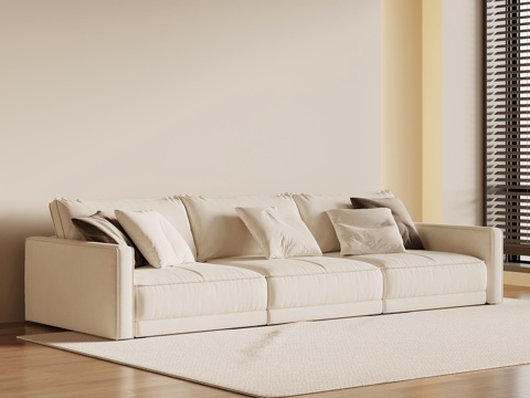 现代奶油风沙发 多人沙发su模型