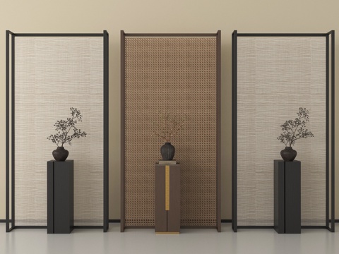 中式屏风隔断   花几 花艺su模型