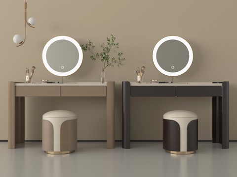 新中式梳妆台   化妆镜 化妆品su模型