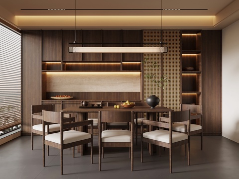 中古餐厅 餐桌椅 餐边柜 宋氏风餐厅su模型