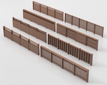 新中式栅栏 篱笆   围栏护栏 栏杆   庭院木栅栏su模型