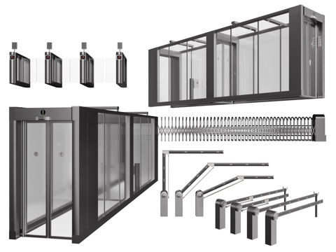  现代安检门 收费杆 闸门 感应门 门禁机3d模型 