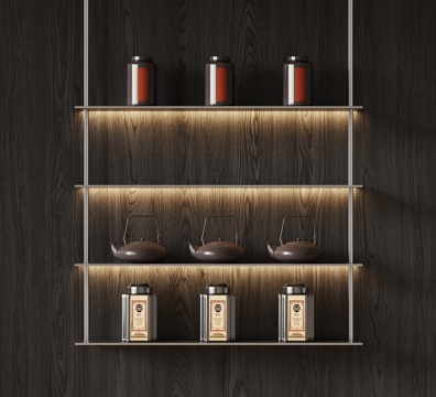 现代置物架 茶具架 茶叶 茶壶su模型