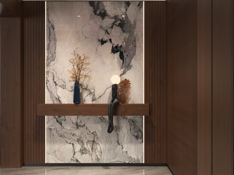 现代意式玄关门厅 意式入户端景背景 玄关奢石材背景墙 别墅门su模型