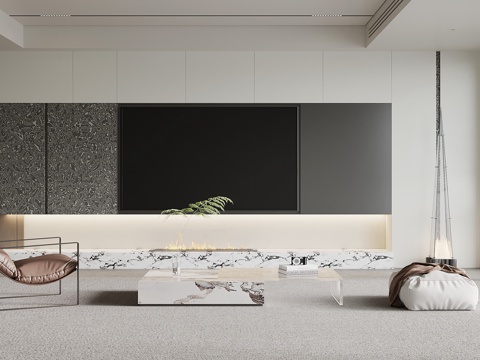 现代极简客厅 电视背景墙 沙发组合su模型