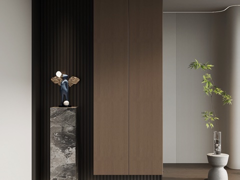 意式极简玄关柜 入户鞋柜 玄关背景su模型