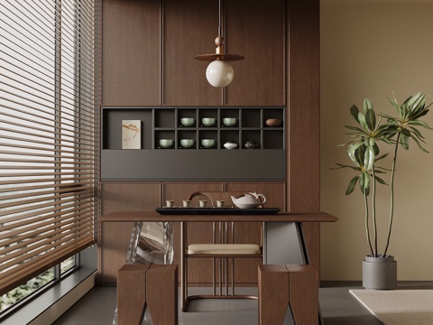 中古风小茶室 阳台 小茶台 茶柜su模型